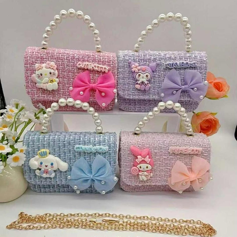Girl's Pearl Handle Tweed Mini Bag