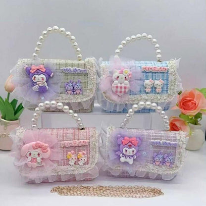 Girl's Pearl Handle Tweed Mini Bag