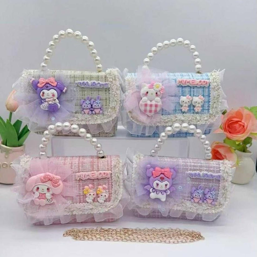 Girl's Pearl Handle Tweed Mini Bag