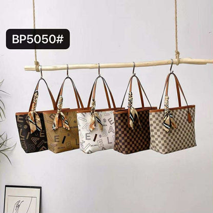 Premier High-End Leather Silk Scarf Tote Bag