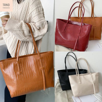 Crocodile Pattern Leather Tote Bag