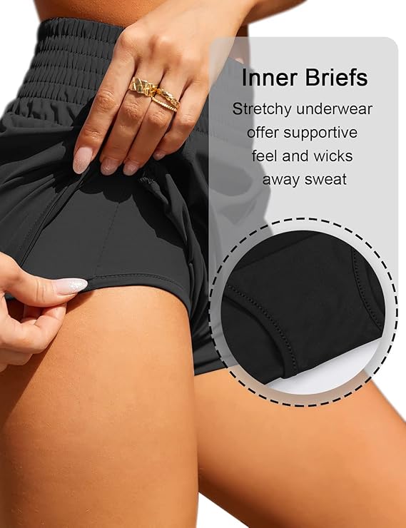 High-Waisted Sports Shorts with Zipper Pocket
