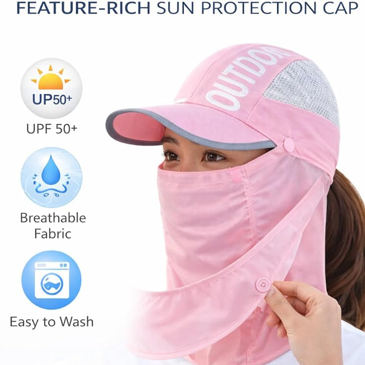 Unisex Sun Protection Cap with Face Mask Cover UPF 50+