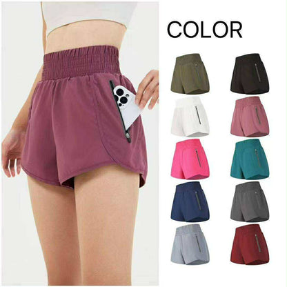 High-Waisted Sports Shorts with Zipper Pocket