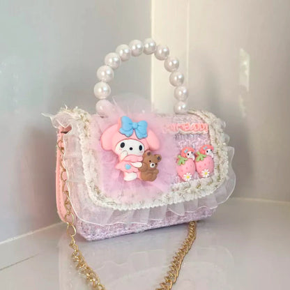 Girl's Pearl Handle Tweed Mini Bag