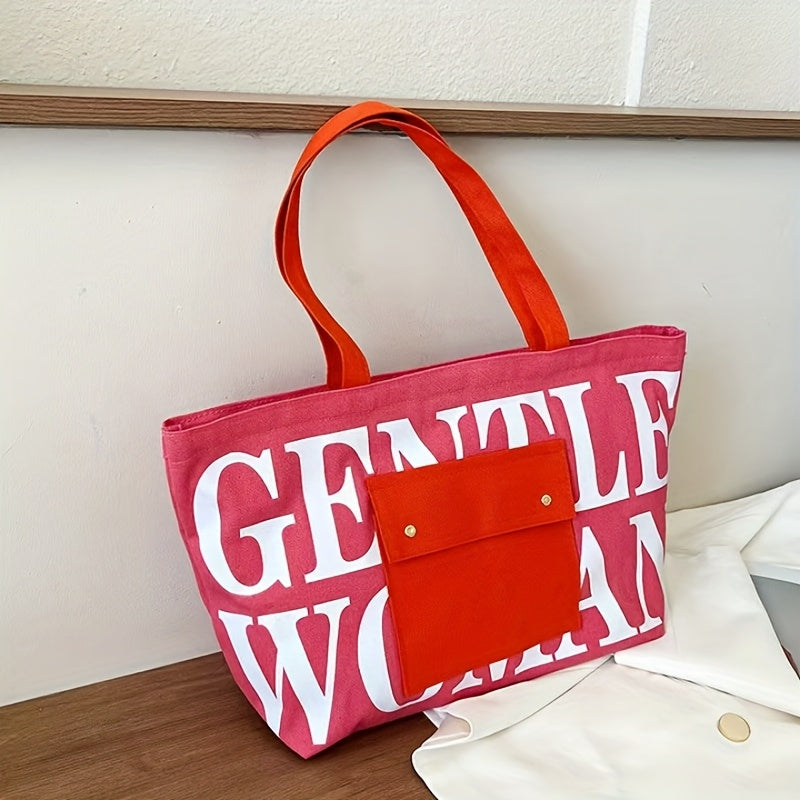 GW Large Capacity Letter Printed Canvas Tote Bag