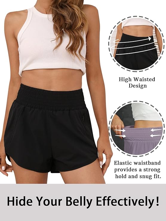 High-Waisted Sports Shorts with Zipper Pocket