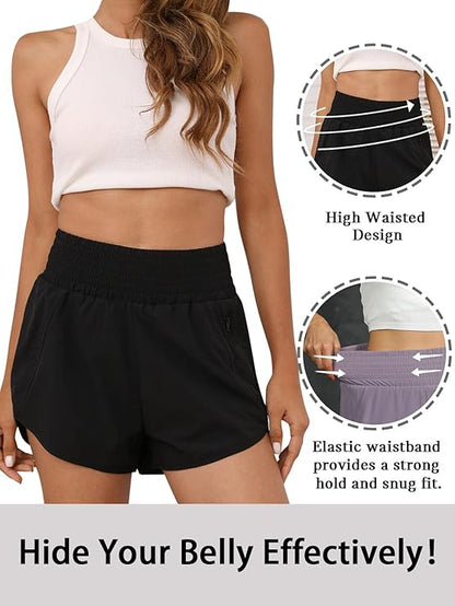 High-Waisted Sports Shorts with Zipper Pocket