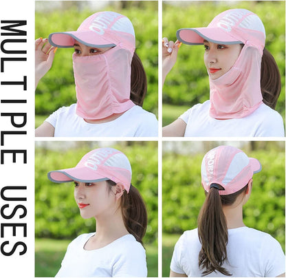 Unisex Sun Protection Cap with Face Mask Cover UPF 50+