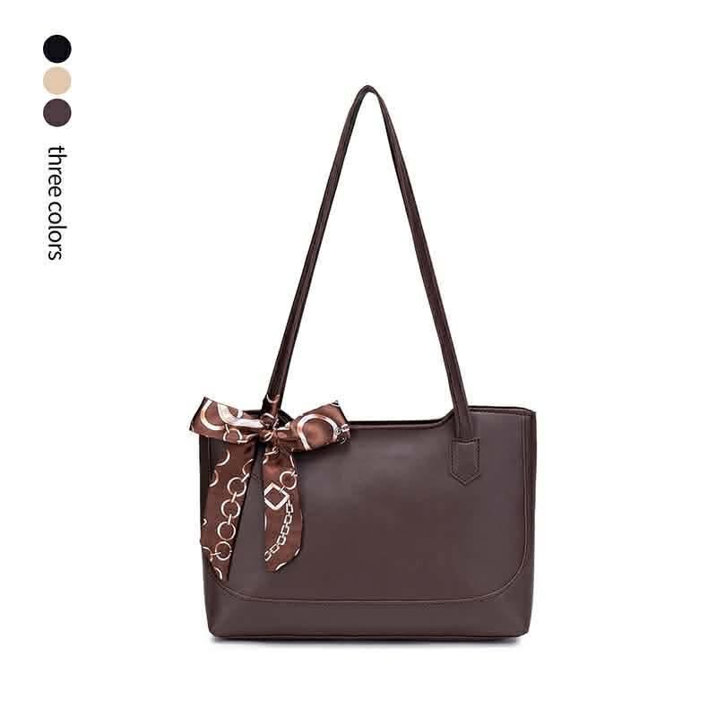 Faux-leather Tote Bag with Ribbon Scarf