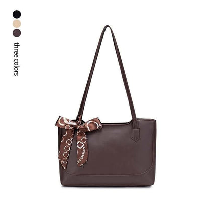 Faux-leather Tote Bag with Ribbon Scarf