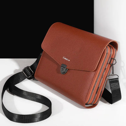 Men's Leather Multiple Compartments Sling Bag
