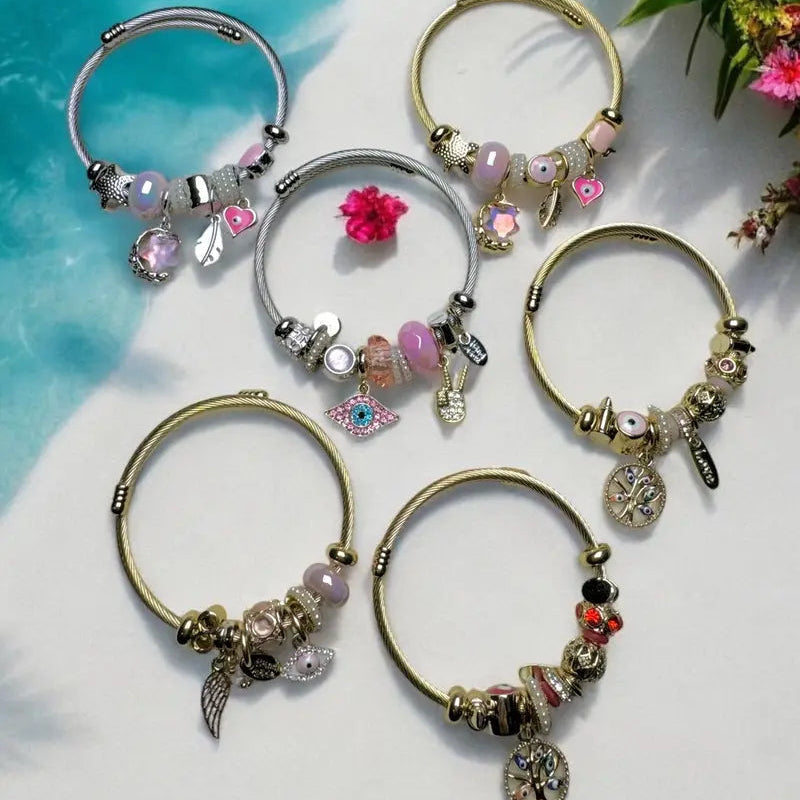 Pandora Inspired Silver & Gold Plated Charm Bracelet