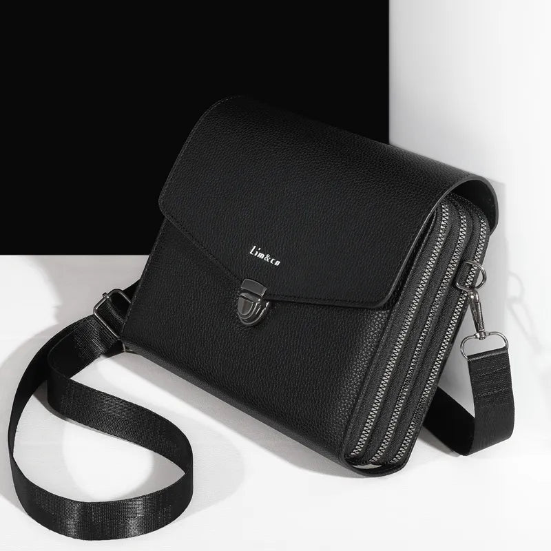 Men's Leather Multiple Compartments Sling Bag