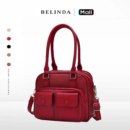 Multi-Pocket Leather Shoulder Bag