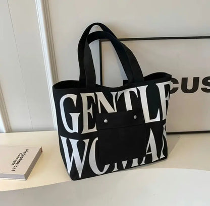GW Large Capacity Letter Printed Canvas Tote Bag