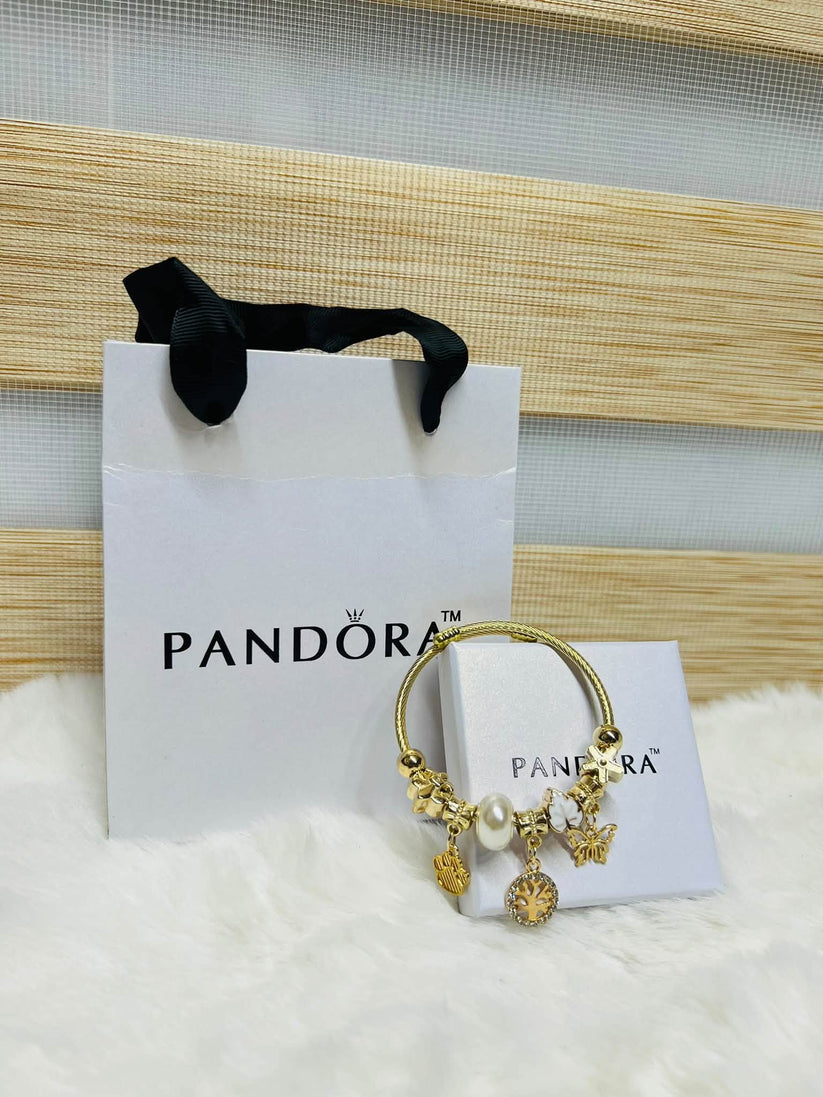 Pandora Inspired Silver & Gold Plated Charm Bracelet