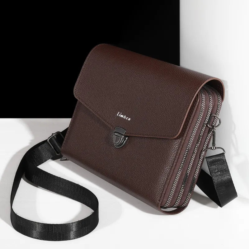 Men's Leather Multiple Compartments Sling Bag
