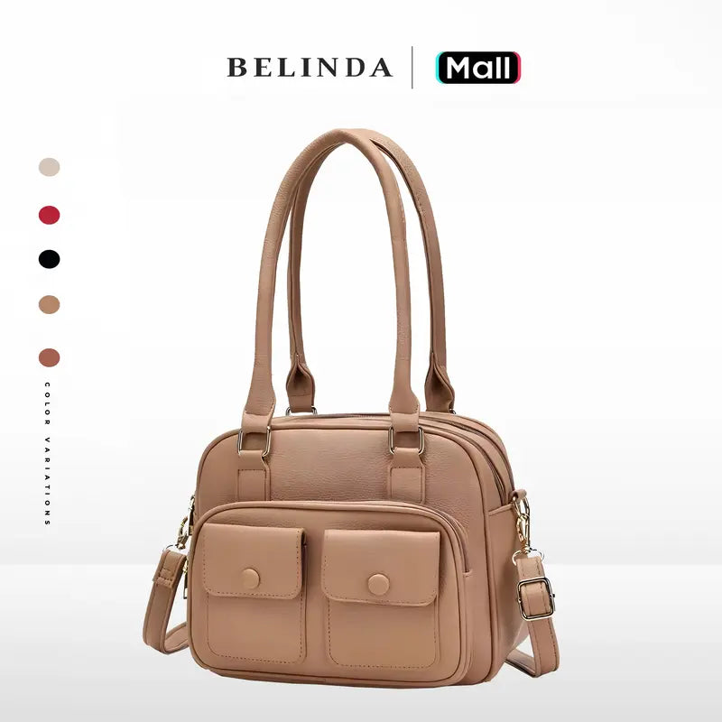 Multi-Pocket Leather Shoulder Bag