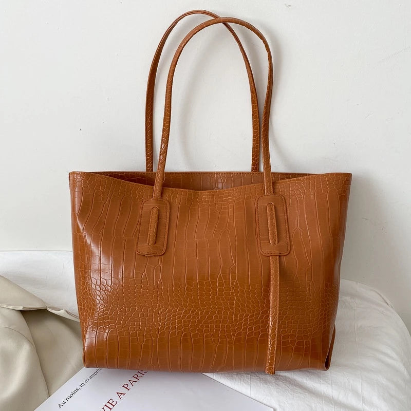 Crocodile Pattern Leather Tote Bag