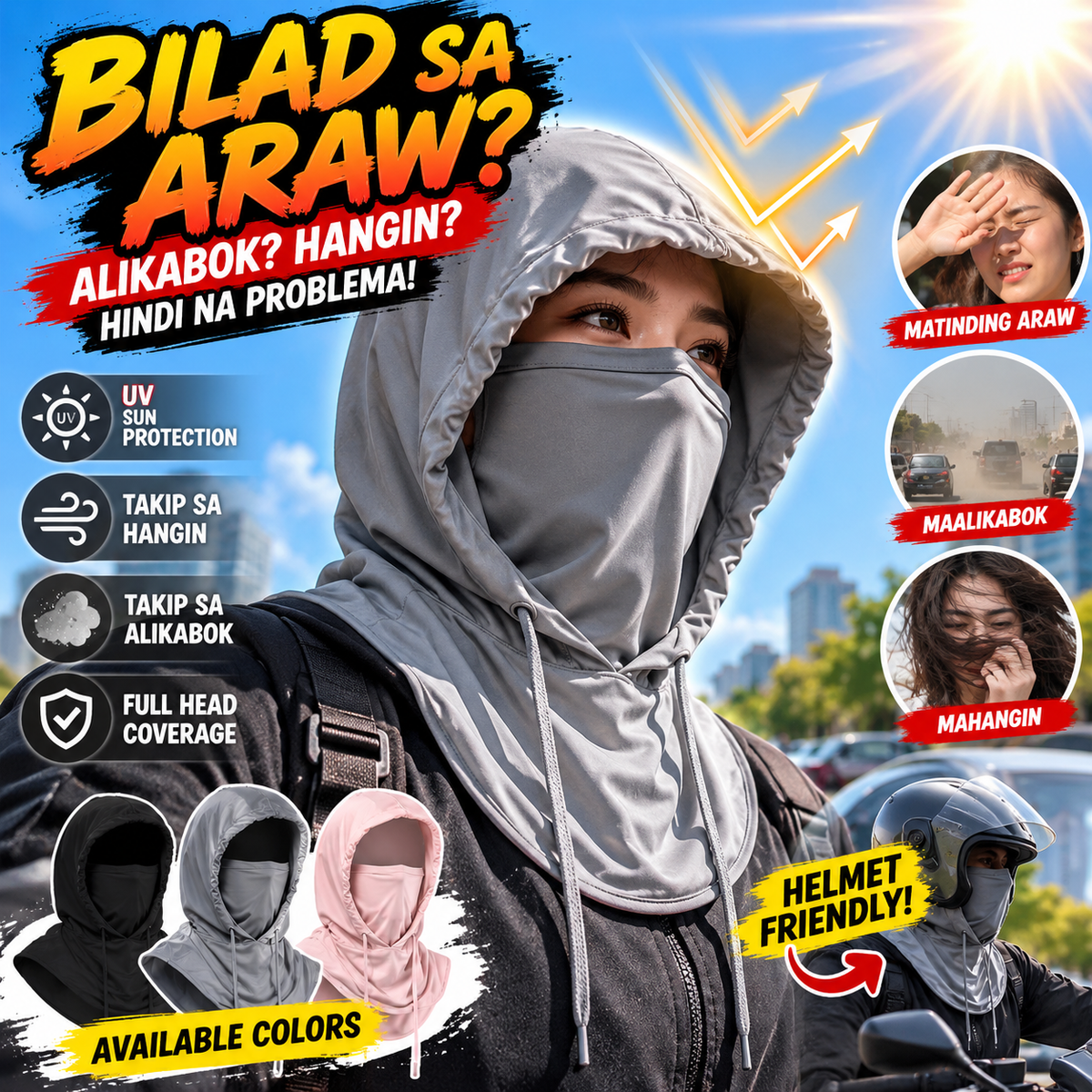 Balaclava Breathable UV Sun Protection Full Head Mask with Drawstring Design