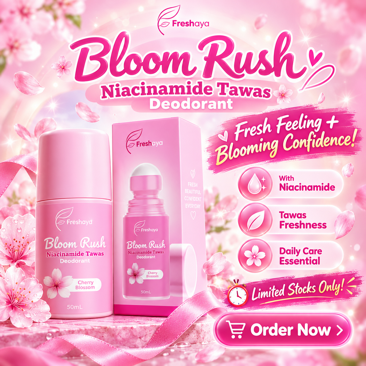 Freshaya Bloom Rush Niacinamide Tawas Deodorant