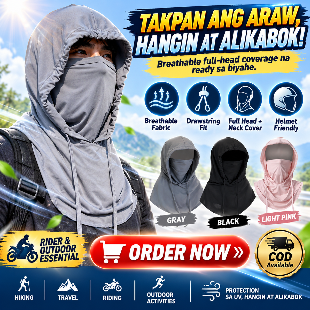 Balaclava Breathable UV Sun Protection Full Head Mask with Drawstring Design