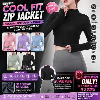 Women's Long Sleeve Stand Collar Zip Up Crop Top Activewear Jacket