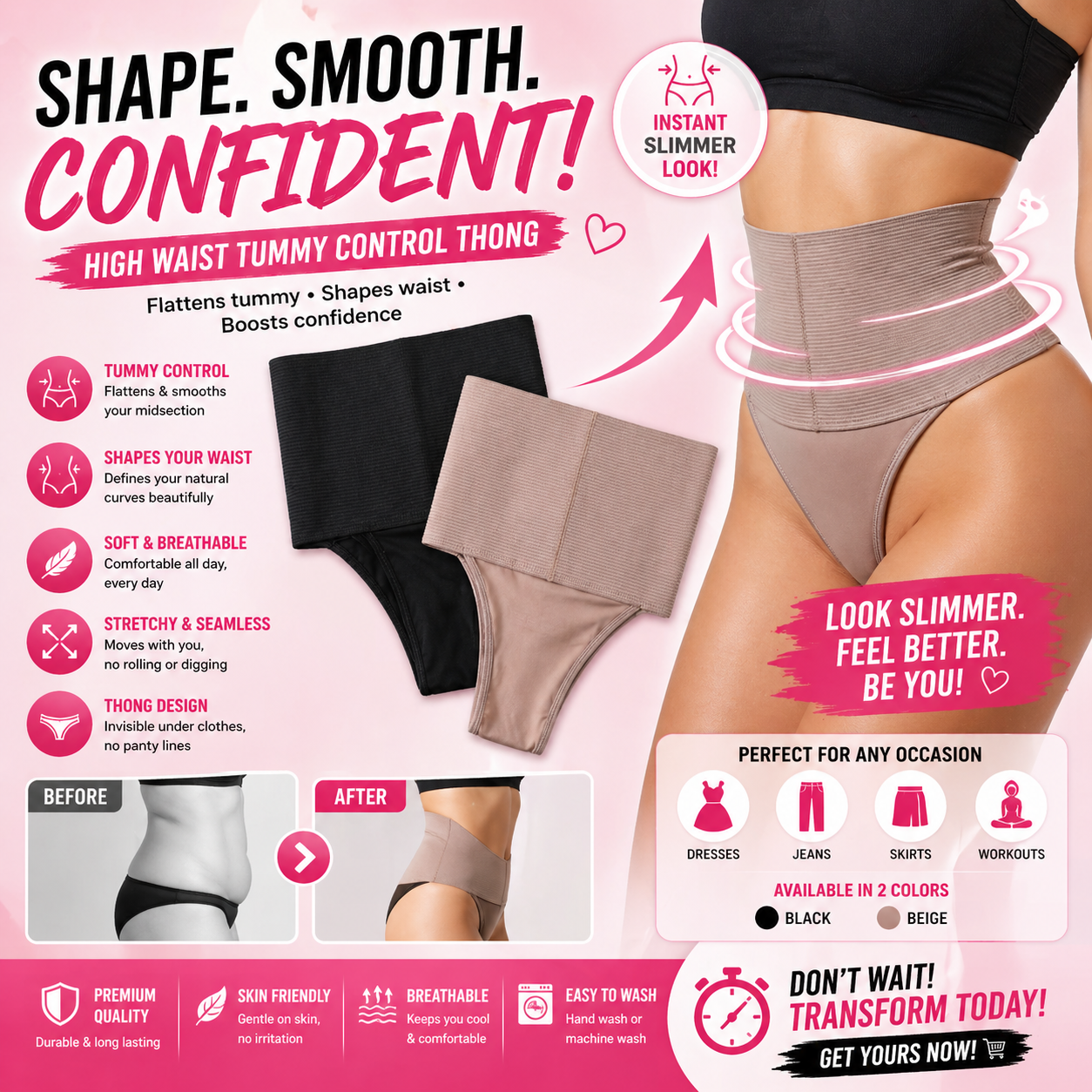 18CM HIGH WAIST FLAT BELLY BODY SHAPER AND BUTT LIFTER PANTY