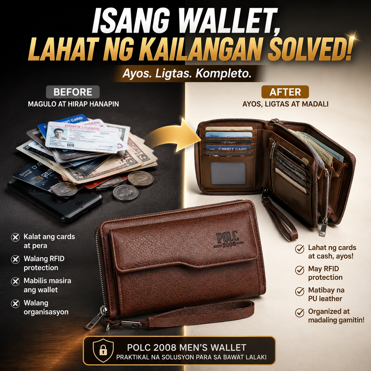 Men's Retro All-in-One Wallet & Phone Holder