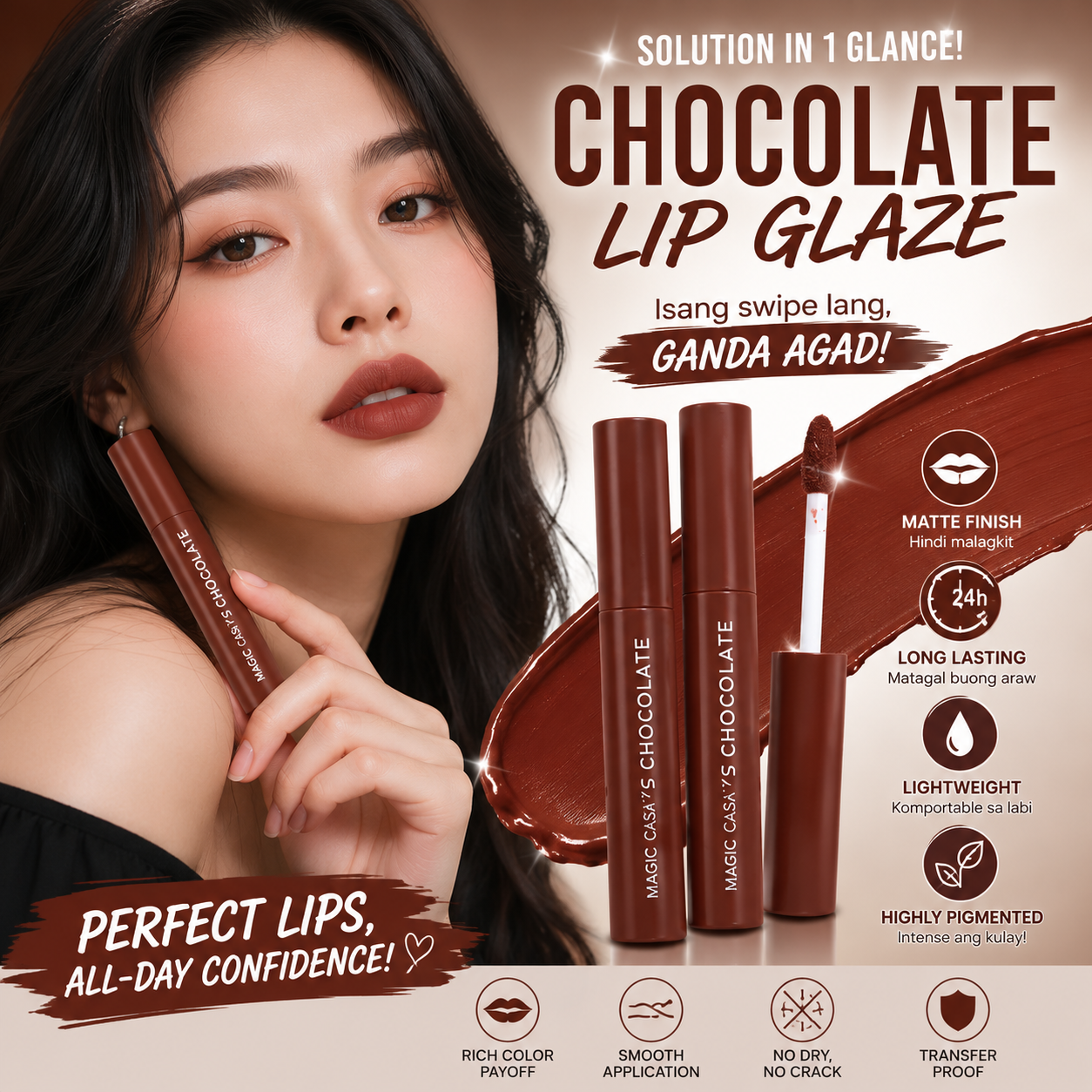MAGIC CASA 5PCS Chocolate Matte Lip Glaze Set