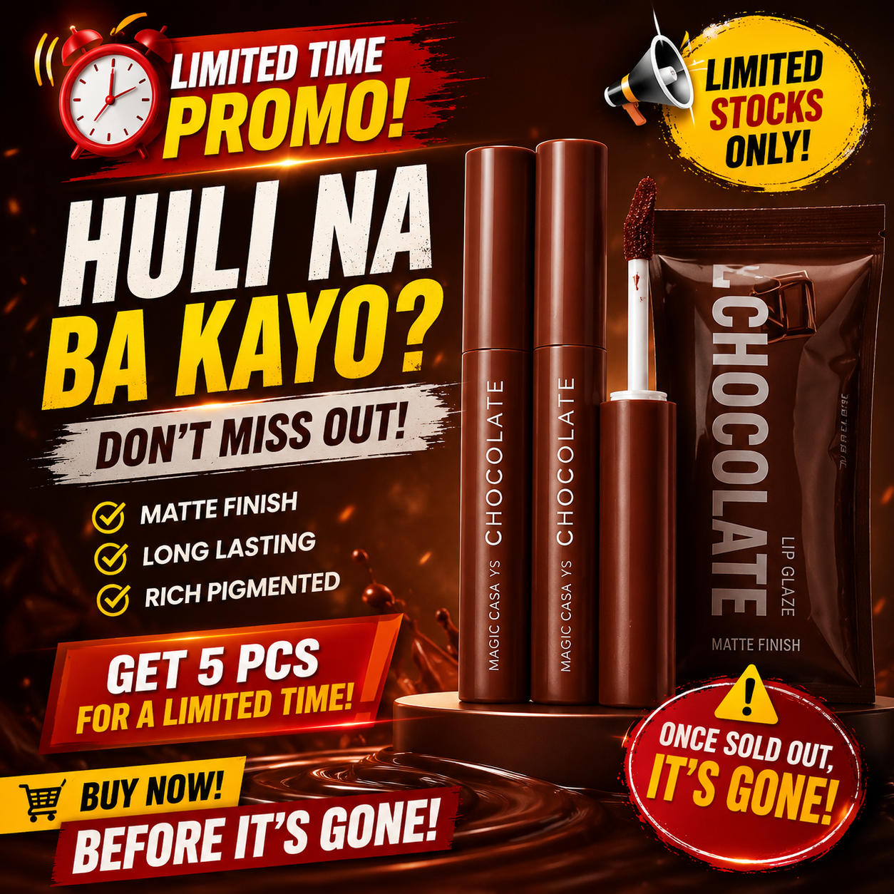 MAGIC CASA 5PCS Chocolate Matte Lip Glaze Set