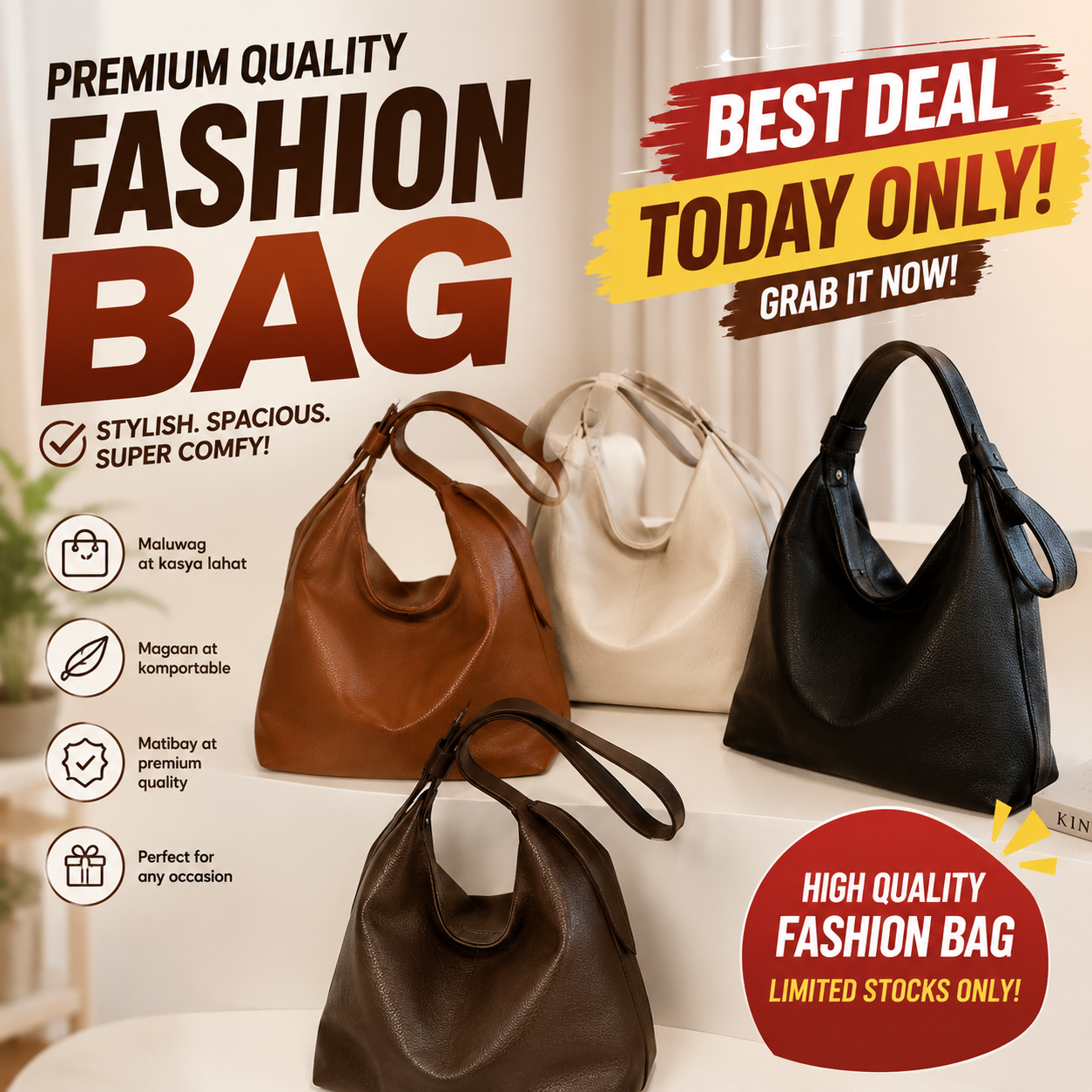 Soft Leather Large Capacity Shoulder Sling Bag