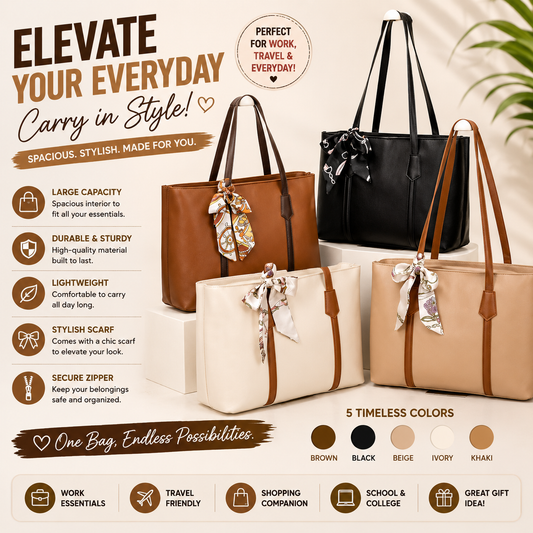 Large Capacity Tote Bag with Silk Ribbon