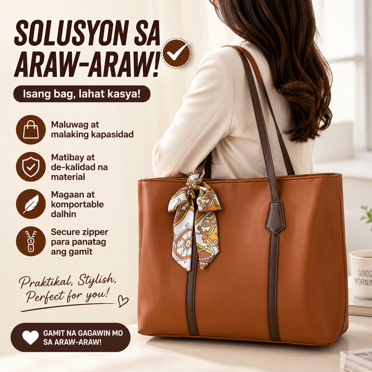 Large Capacity Tote Bag with Silk Ribbon