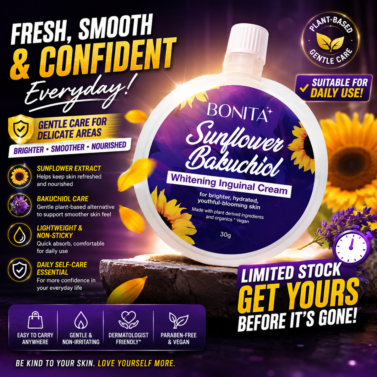 BONITA Sunflower Bakuchiol Whitening Inguinal Cream 30g