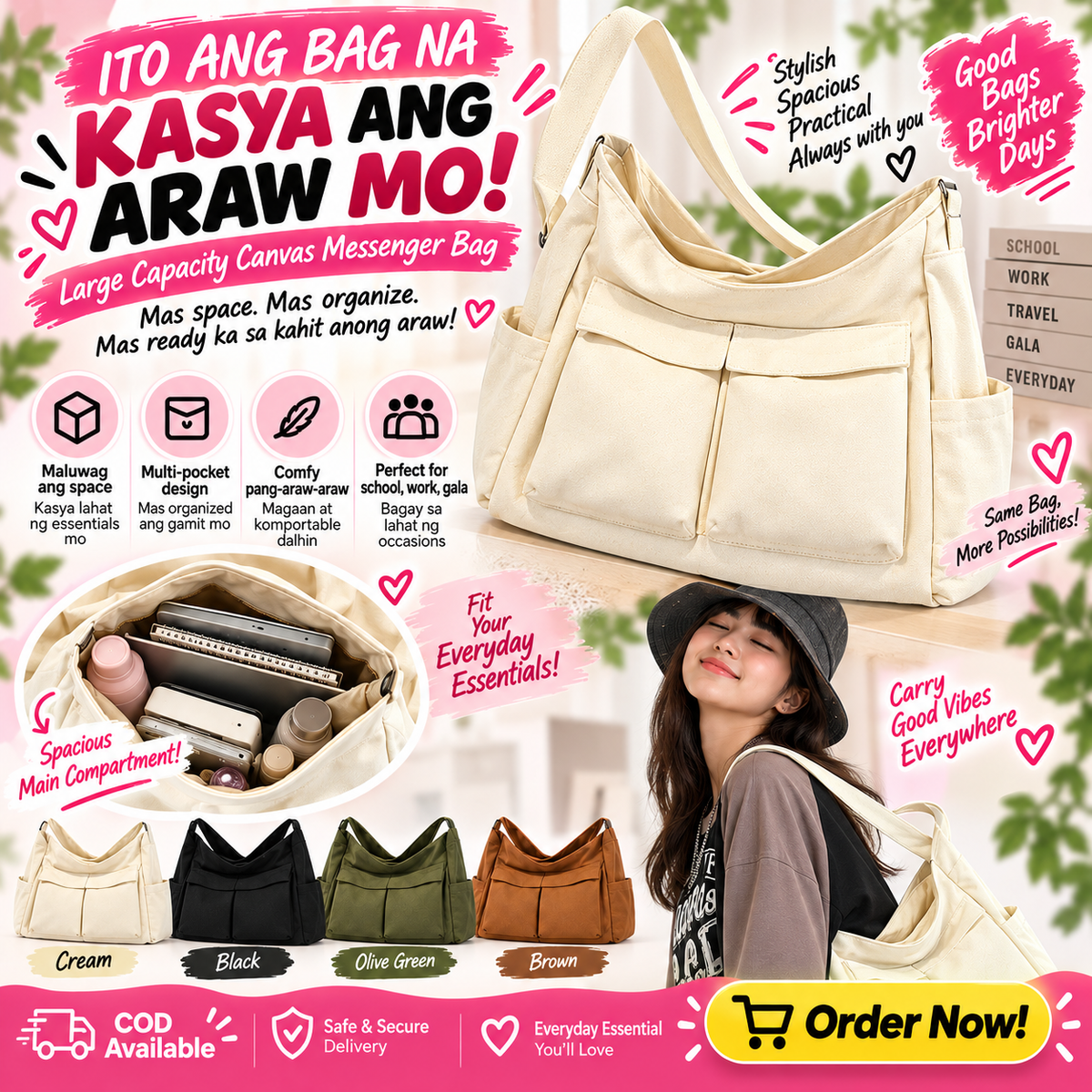 Large Capacity Canvas Messenger Bag