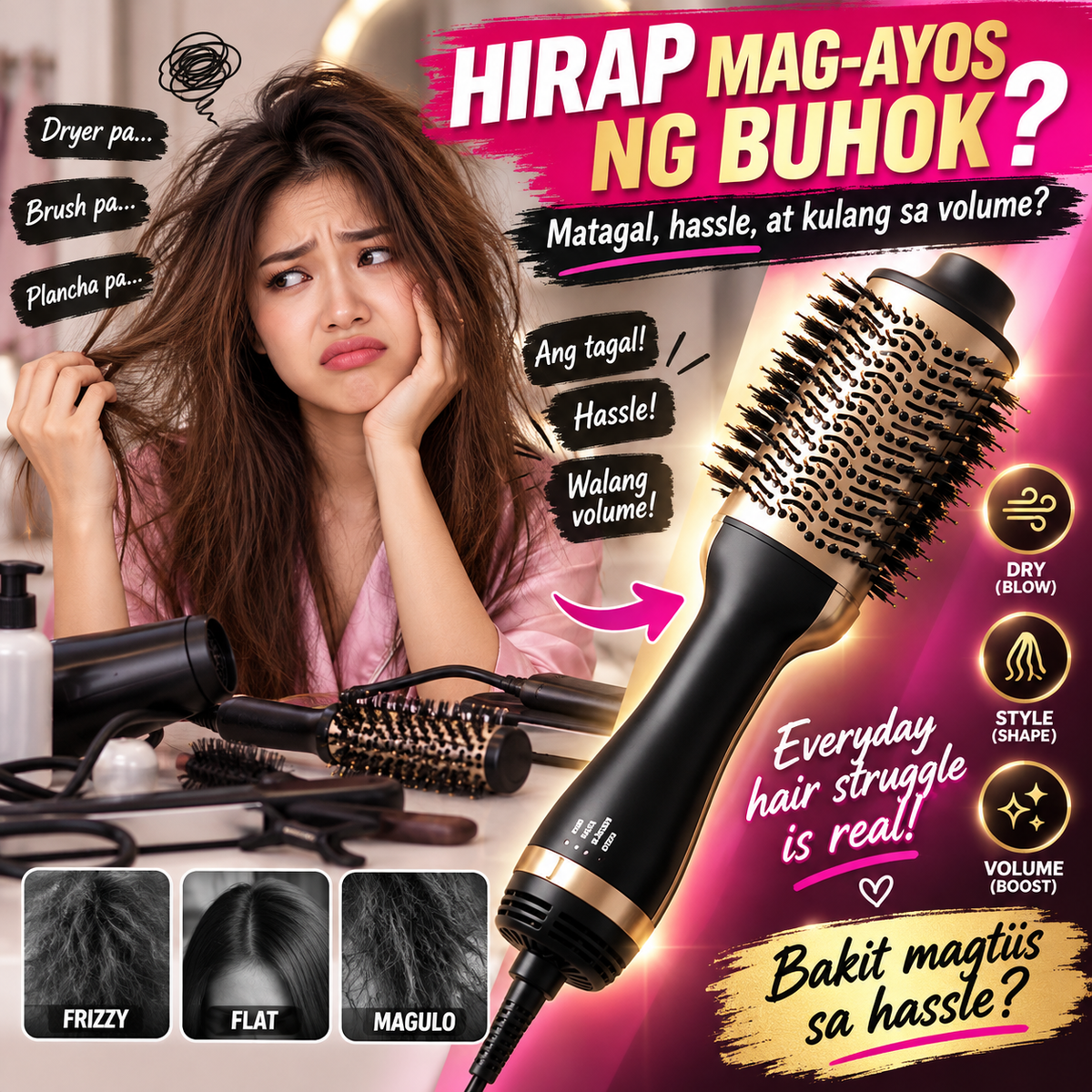 Hot Air Brush Hair Styler Dryer & Volumizer