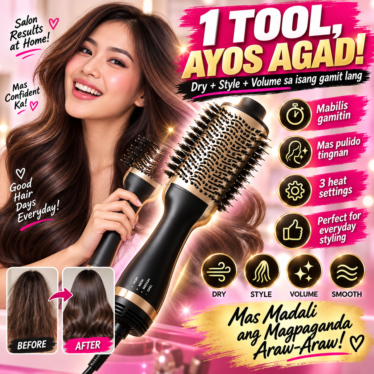 Hot Air Brush Hair Styler Dryer & Volumizer