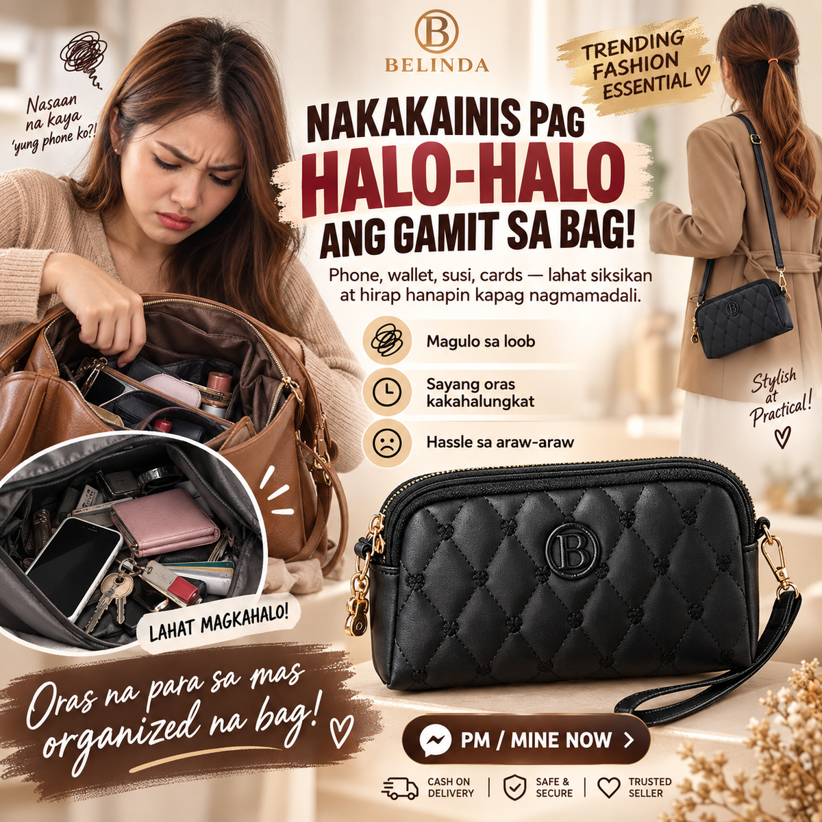 Three-layer Zipper Fashion Sling Bag