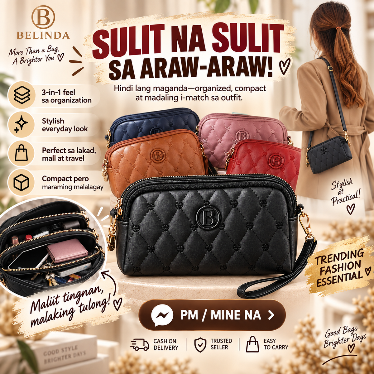 Three-layer Zipper Fashion Sling Bag
