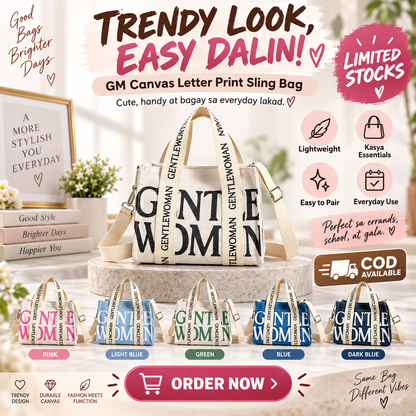 GM Trendy Canvas Letter Print Sling Bag