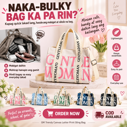 GM Trendy Canvas Letter Print Sling Bag