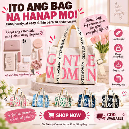 GM Trendy Canvas Letter Print Sling Bag