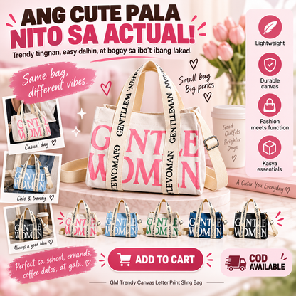 GM Trendy Canvas Letter Print Sling Bag