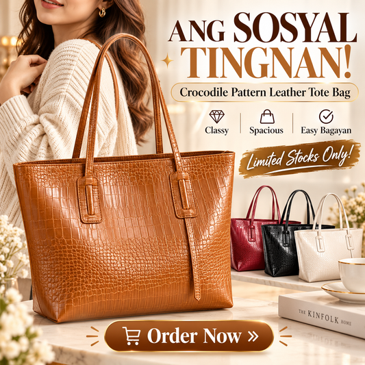Crocodile Pattern Leather Tote Bag