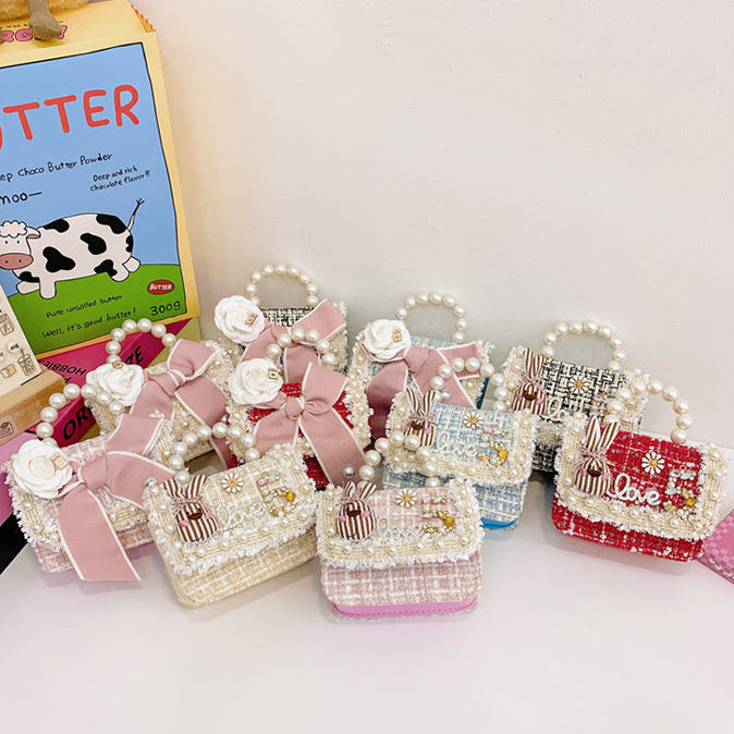 Girl's Pearl Handle Tweed Mini Bag