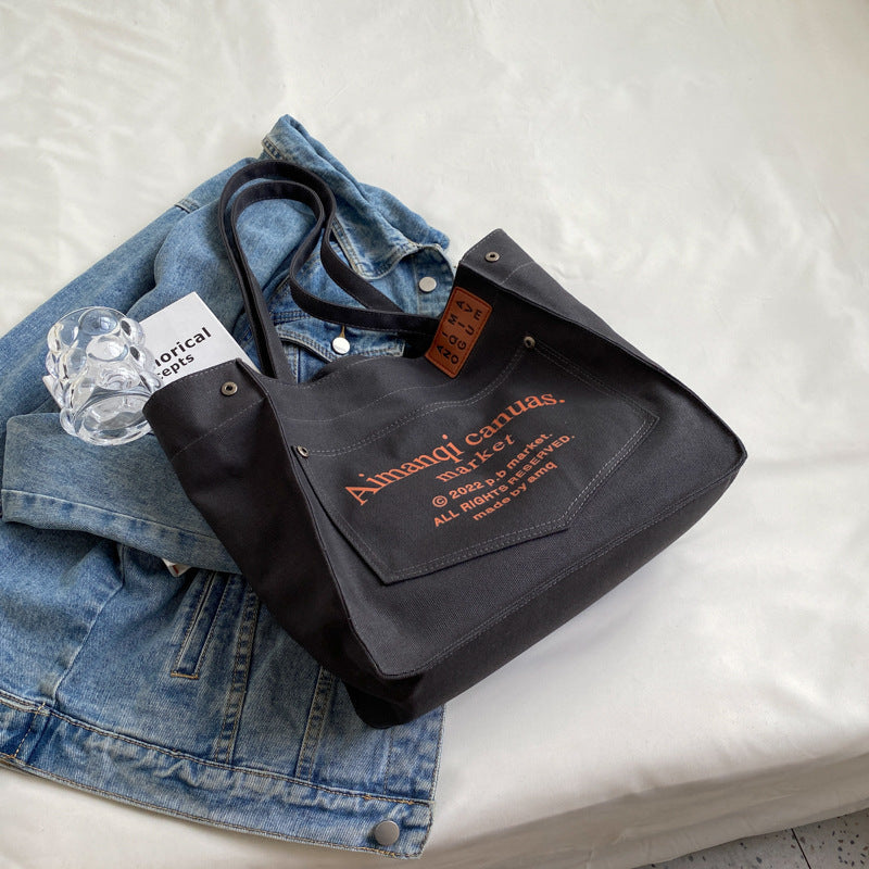 Letter Print Canvas Tote Bag