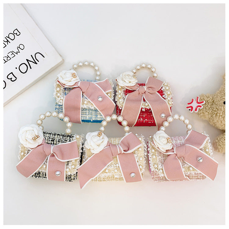 Girl's Pearl Handle Tweed Mini Bag