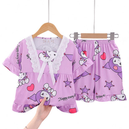 Girls Summer Short-Sleeved Shorts Pajamas Set